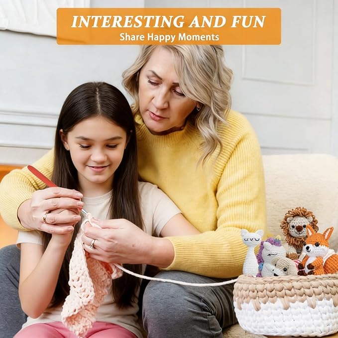 Crochet Kit for Beginners – 6 PCS Crochet Animal Kit, Knitting Beginners Kit with Step by Step Videos, Yarn, Crochet Hook, Great Birthday Holiday Gift (Knitting Kit 1)