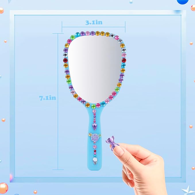 Christmas Gifts for Girls Decorate Your Own Baseball Cap with 10 Sheets Gem Stickers, DIY Arts and Crafts Kit for Kids 4 5 6 7 8 9 10 11 12 Years Old, Girls Handheld Mirror Jewelry Case (Blue)