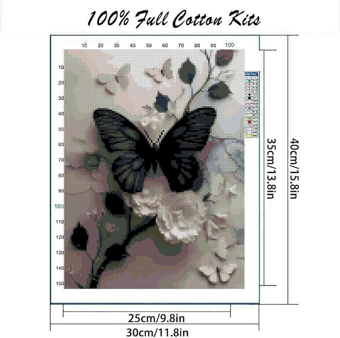 Butterfly Flower Stamped Cross Stitch Kits Flowers Cross Stitch Patterns,Dimensions Cross Stitch Kits Embroidery Kit Arts and Crafts for Beginners 15.7x11.8 inch