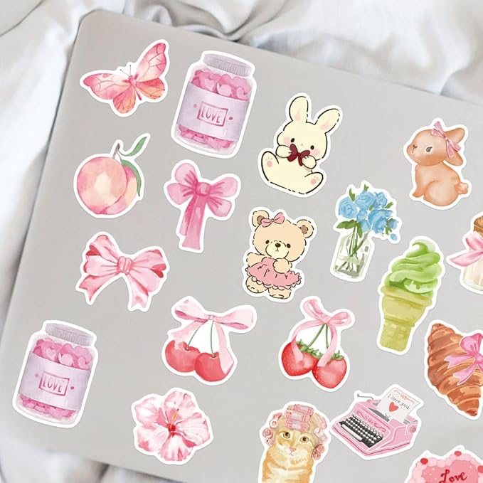 50pcs coquette pink bows stickers vintage aesthetic stickers pink bear living graffiti water bottles laptop computer phone guitar