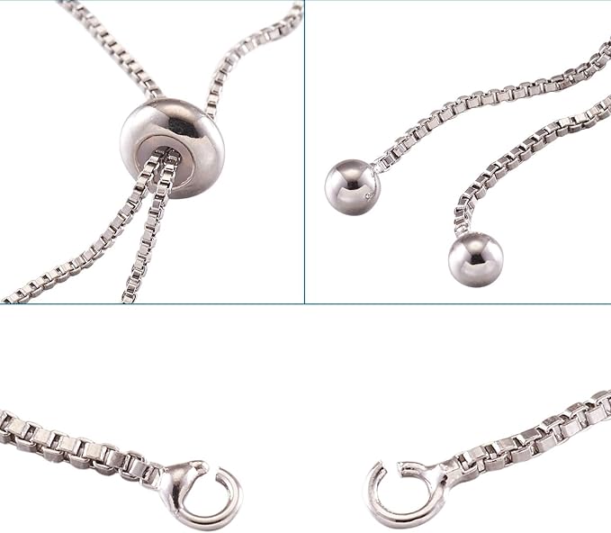 FASHEWELRY 20 Strands Adjustable Brass Bracelet Slider Extender Chains with Rhinestone Ends 8-5/8"(22cm) Real Rose Platinum Plated for DIY Jewelry Making