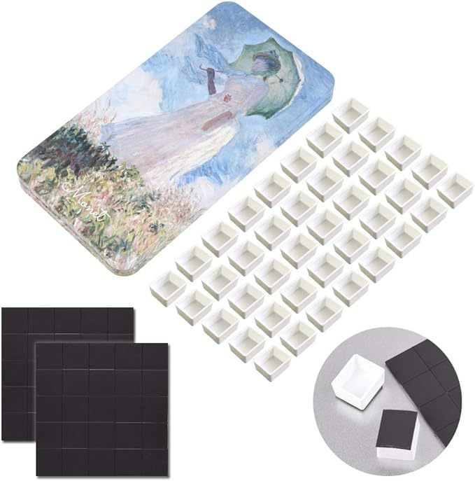 40Pcs Empty Half Pans with Magnetic Stripe Watercolor Paint Travel Tin Palette Case, Artist Paints Half Pan Kits for DIY Watercolor Oils or Acrylics Painting Art Drawing Monet