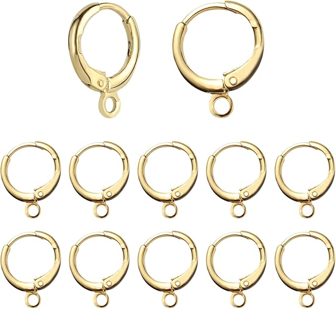 tmmate 60pcs 18k gold filled hoop huggie earring hooks,hypoallergenic dangle tarnish resistant gold lever back earring hooks earwire for jewelry making supplies (gold)
