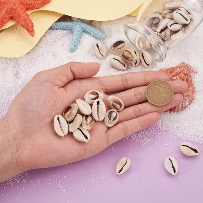 Cheriswelry 50pcs Natural Cowrie Shell Beads - Oval Shell Loose Spacer Beads, 1820mm for Jewelry Making & Decoration