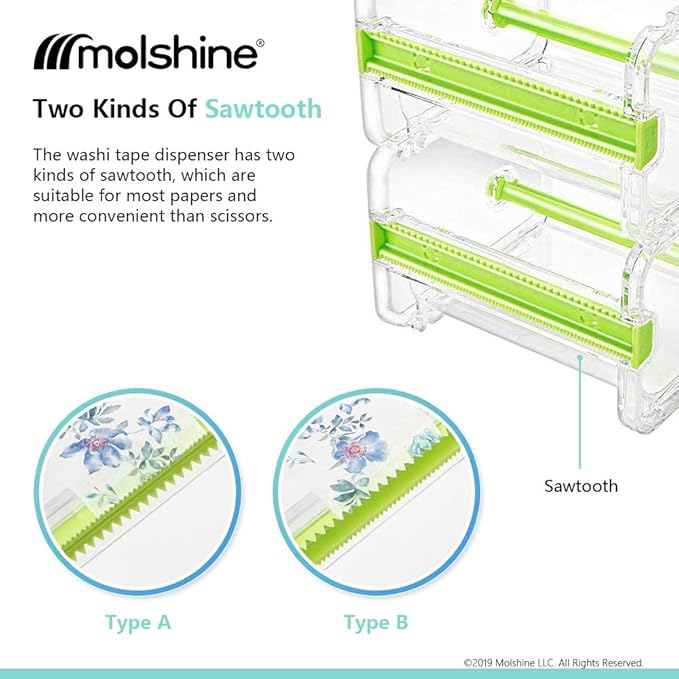 molshine 2 Pack Transparent Desktop Multi Washi Masking Tape Storage Dispenser,Tape Cutter,Tape Roll Holder (Not Include Masking Tape) (Green)