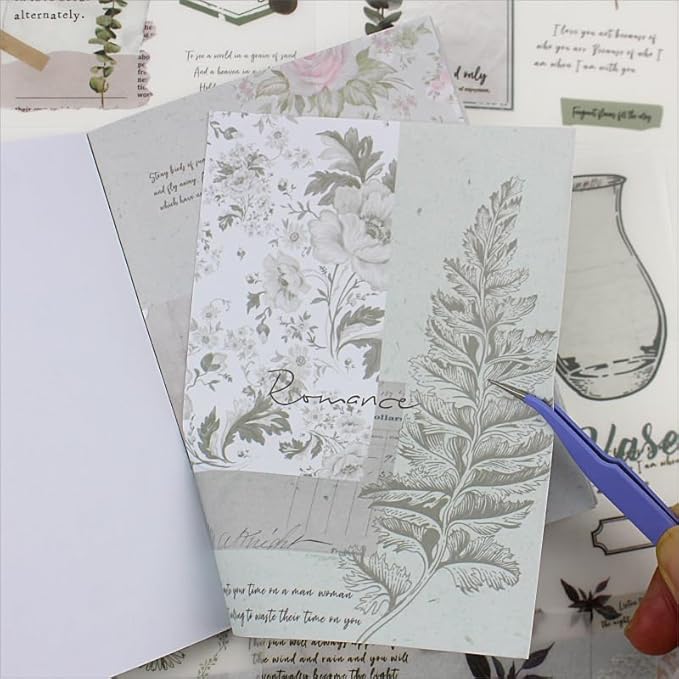 40 Sheets Nature Themed Washi Stickers Book for Adults, 180pcs Botanical Plant Stickers with 20 Adhesive Aesthetic Papers Ephemera for Bullet Junk Journaling Scrapbook Supplies