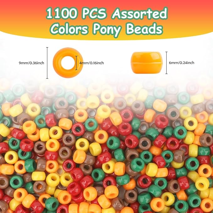 thanksgiving pony beads 1100 pcs,fall beads,bulk bead for jewelry making,hair bead for bracelet making,thankgiving gifts for mom teacher grandma(fall color)