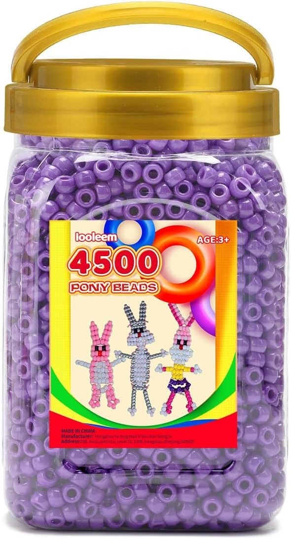 iooleem pony beads(4500pcs purple pony beads), beads for bracelets making, crafts, beading supplies, friendship bracelets making.