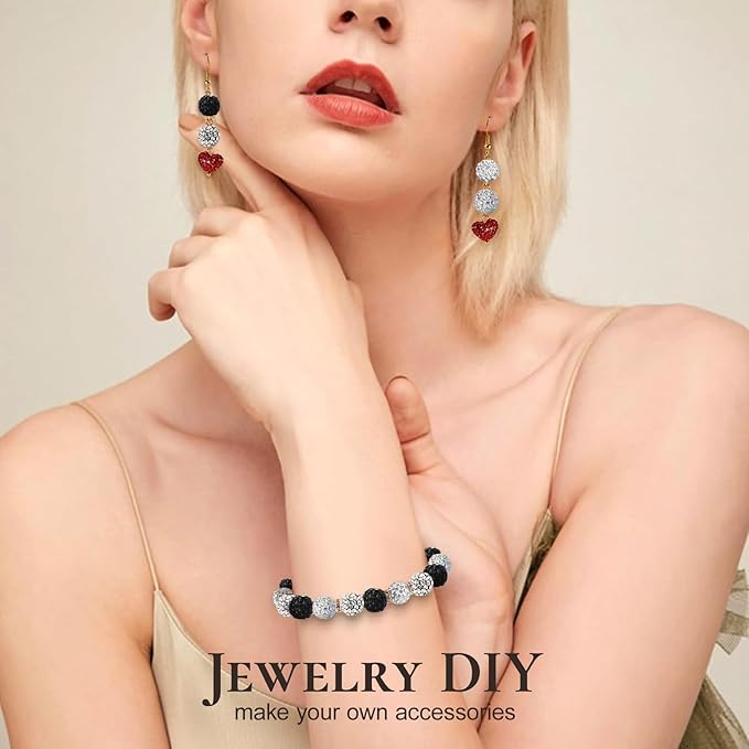 Novani 288pcs 10mm Round Rhinestone Beads for Jewelry Making, Clay Material, Black Color, Sparkle Disco Ball Effect, DIY Bracelet, Necklace, Earring, Christmas Decoration