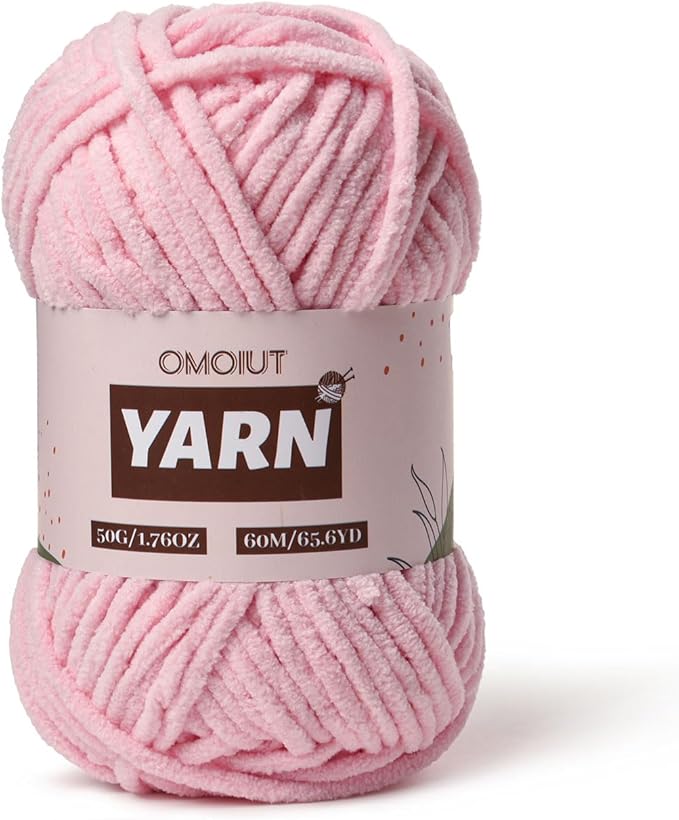 Plush Chenille Chunky Crochet Yarn - Baby Yarn for Crocheting Soft - Velvet Yarns Knitting for Blankets Crafts - Fluffy Amigurumi Yarns 50g / 65.6yd (Pink)
