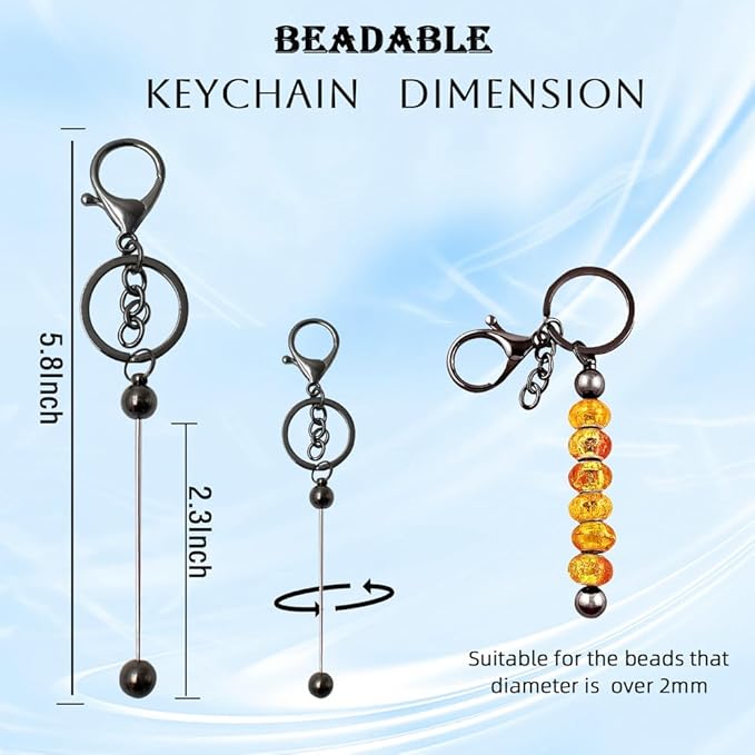 8 Pcs Beadable Keychain Bars Blanks - Bead Keychain Metal Beaded for DIY Projects Pendant Jewelry Crafts Making Gift (Dark Grey)