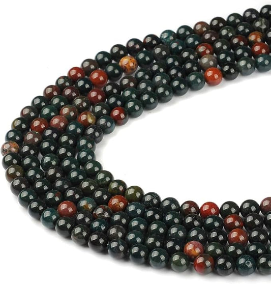 10mm Natural Indian Bloodstone Gemstone Round Loose Beads Crystal Stone Bracelet Necklace Accessories Crafts for Jewelry Making DIY,1 Strand 15"