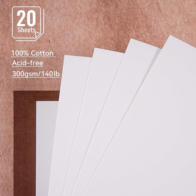 Lightwish Watercolor Sketchbook,100% Cotton Acid Free Watercolor Journal,300gsm/140lb Hot Press Watercolor Paper for Artists,Adults,Students,20 Sheets,9.25 * 6.3 Inches