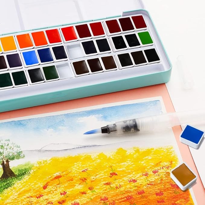 MeiLiang Watercolor Paint Set, 36 Vivid Colors in Pocket Box with Metal Ring and Watercolor Brush, Perfect for Students, Beginners and More