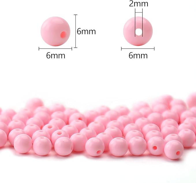 1000pcs 6mm smooth light pink acrylic round beads, round acrylic balls gumball beads, bubblegum beads chunky beads, plastic resin beads for necklace and bracelet making, crafting supplies