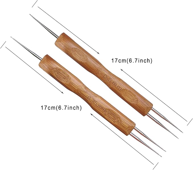 2 Pcs/Set Double Ended Dreadlock Crochet Hooks for Braid Hair (1 Hook 2 Hooks) Dreads Crochet Locs Needle for Braid Craft (0.5mm+ 0.75mm)
