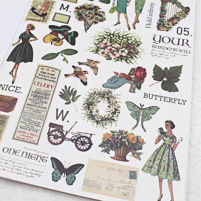 Vintage Scrapbooking Sticker Book for Adults - 800+ Washi Journaling Stickers Ephemera Book for Junk Journal Supplies DIY Crafts Arts Decorative 24 Sheets
