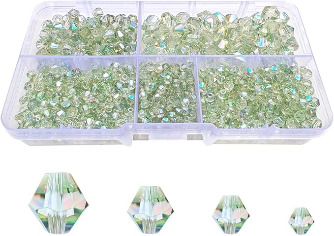 Spring Green Bicone Glass Beads for Jewelry Making, Faceted Crytal Spacer Beads for Bracelet Necklace Earring (3mm 4mm 6mm 8mm Mixed Sizes, 1040pcs)
