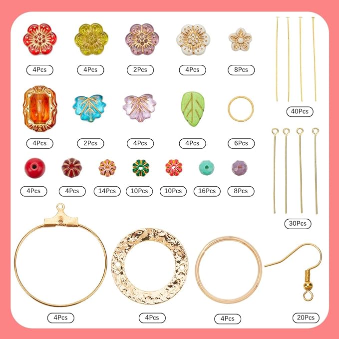 SUNNYCLUE 10 Pairs Bohemian Earring DIY Vintage Earring Charms Acrylic National Style Flowers Leafs Drop Beaded Dangle Fashion Earring for Women Adult Beginners Starters Supplies Craft