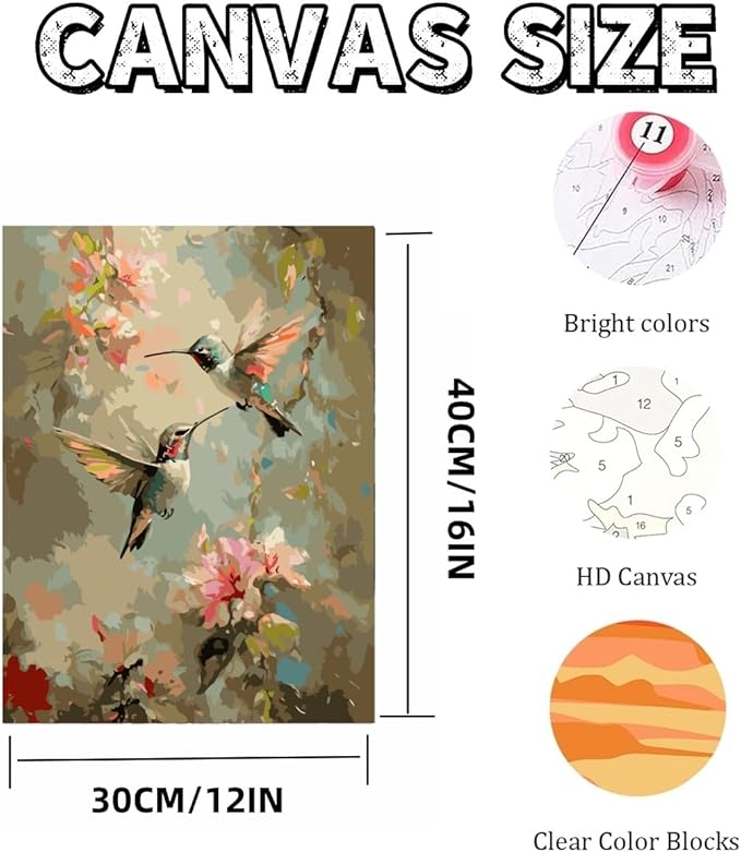 Mosaflare Paint by Numbers for Adults Beginner, Hummingbird Adult Paint by Number Kits on Canvas, DIY Acrylic Oil Easy Painting by Numbers for Home Wall Decor 12X16 inch (Without Frame)