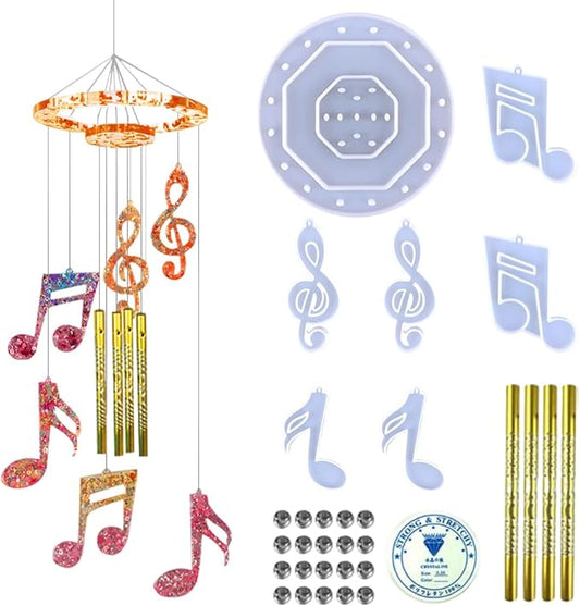 32Pcs Wind Chimes Resin Molds, Music Note Epoxy Resin Mould Wind Bell Silicone Mold Pendant Casting Moulds for DIY Key Chain Necklace Crafts Ornament Home Garden Wall Hanging Decoration