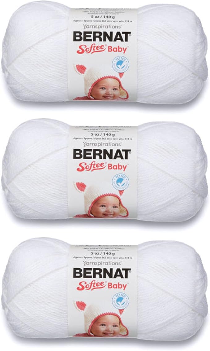 Bernat Softee Baby White Yarn - 3 Pack of 141g/5oz - Acrylic - 3 DK (Light) - 362 Yards - Knitting/Crochet