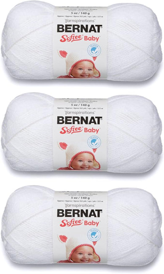 Bernat Softee Baby White Yarn - 3 Pack of 141g/5oz - Acrylic - 3 DK (Light) - 362 Yards - Knitting/Crochet