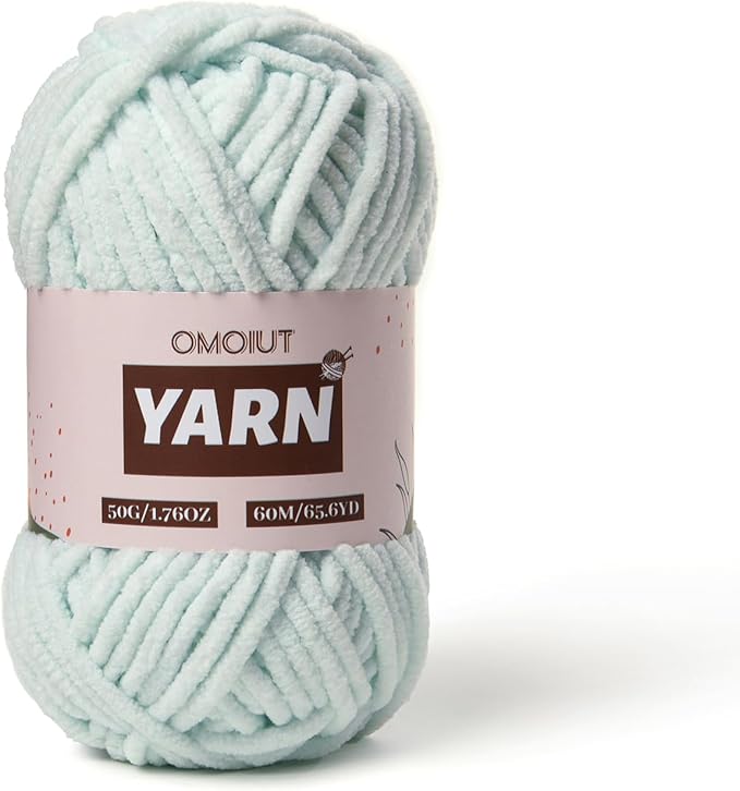 Plush Chenille Chunky Crochet Yarn - Baby Yarn for Crocheting Soft - Velvet Yarns Knitting for Blankets Crafts - Fluffy Amigurumi Yarns 50g / 65.6yd (Pale Cyan)