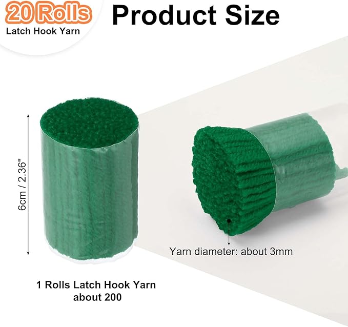 PATIKIL 20 Rolls Latch Hook Yarn, Latch Hook Kit Precut Rugs Yarn Making Crochet Bundles for Rug Adults Beginners Tapestry DIY Craft,Christmas Green