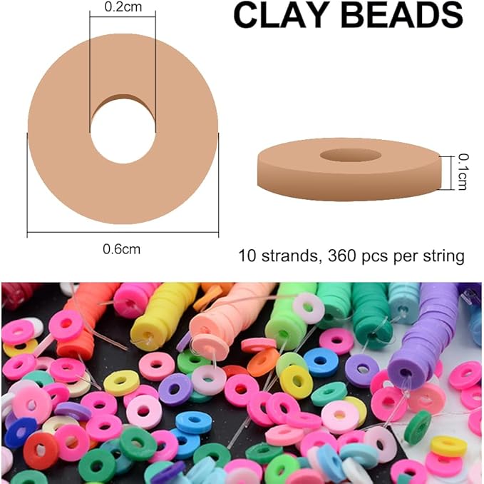 MIIIM 3600 PCS 10 Strands Polymer Clay Beads for Jewelry Making, Vinyl Heishi Beads 6mm for Surfer Bracelets Necklace Making (Nude)