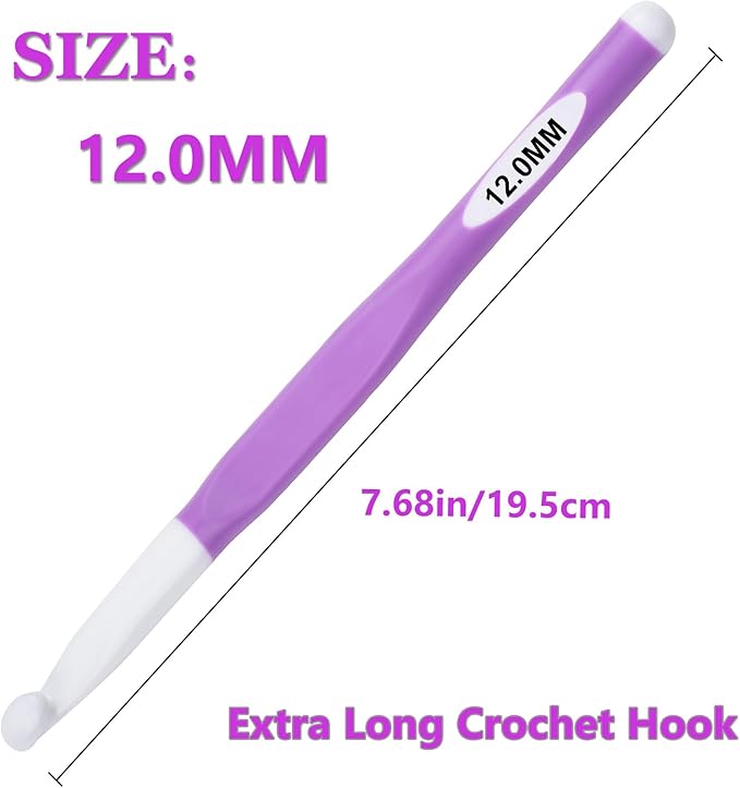 Hobekoee 12mm Large Crochet Hook,Big Crochet Hooks for Chunky Yarn,Extra Long Crochet Hooks with Soft Ergonomic Handle for Crocheting Yarn,Wool Roving