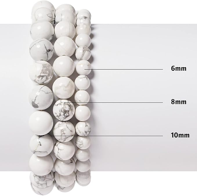 6mm Natural White Howlite Round Bead - 60PCS Bulk Gemstone Beads for Jewelry Making, DIY Bracelets, Necklaces - Includes Crystal Stretch Cord - Stone Beads for Crafting Gifts