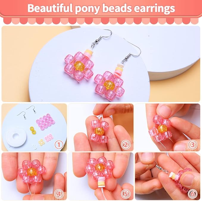 praisebank pony beads, 4500pcs 6x9mm, wholesale beads, bracelets jewelry making, arts & crafts(glitter)