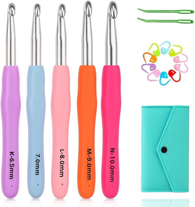 yarniss large ergonomic crochet hooks set 6.5mm 7.0mm 8.0mm 9.0mm 10.0mm (5 size)