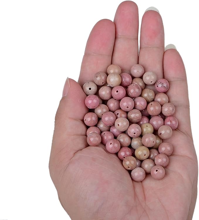 bymitel 140pcs natural crystal beads stone gemstone round energy healing loose beads with stretch cord for jewelry making bracelets anklets (rhodochrosite, 8mm 140pcs)