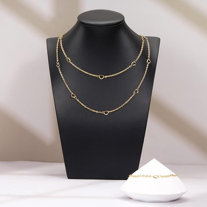 YOUBEIYEE 16.4 Feet Gold Plated Chain for Jewelry Making Stainless Steel Heart Chains Bulk for Women Necklace DIY with Jewelry Accessories