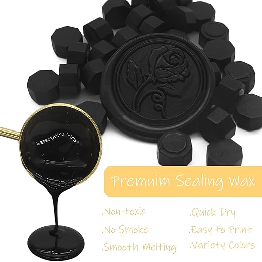 250pcs Wax Seal Beads Black, Andotopee Premium Sealing Wax Beads for Stamp Seals, Octagon Seal Stamp Pellets Refill Pack for Wedding Invitation, Letter Envelope, Scrapbook DIY, Formal Documents