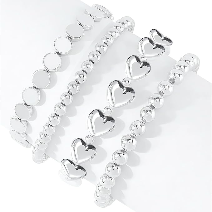 350 Pcs Silver Spacer Beads for Jewelry Making, Sparkly CCB Friendship Bracelet Bead Kits, Assorted Round Heart Star Flat Ring Seed Beads Set for DIY Earring Necklace Crafts Keychain (6 Styles)