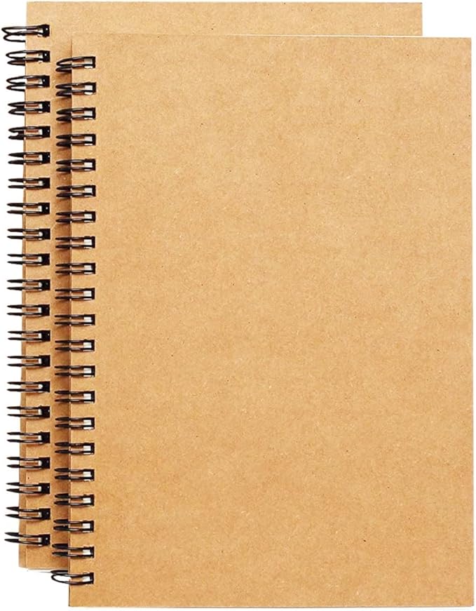 BGJRBY 8.6 inch x11.4 Inch Spiral Sketch Book Large Notebook（Built-in drawing board） Kraft Cover Blank Sketch Pad Wirebound Sketching for Drawing Painting (2 Pack) 200 Pages, 100 Sheets