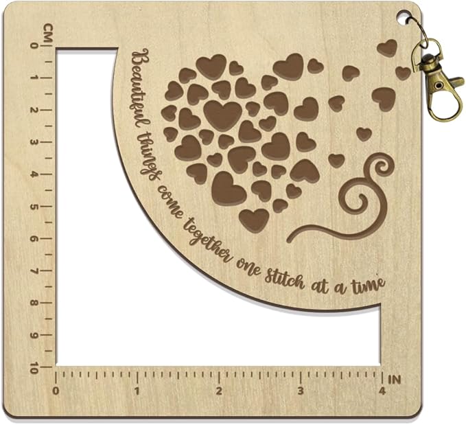 arricraft Wooden Knitting Needle Gauge, Pooled Love Pattern Spinning Control Card Cm and Inch Size Marked Hollow Crochet Ruler with Hole for Crochet Accessories