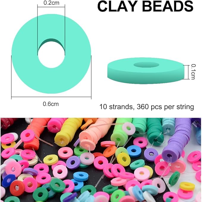 MIIIM 3600 PCS 10 Strands Polymer Clay Beads for Jewelry Making, Vinyl Heishi Beads 6mm for Surfer Bracelets Necklace Making (Mint Green)