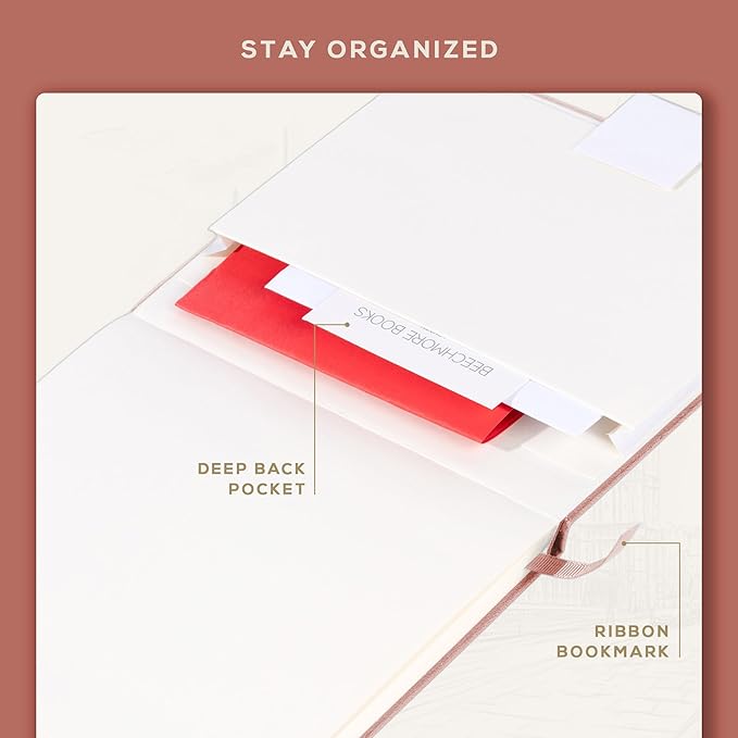 Beechmore Books Square Mixed Media Sketchbook - 8x8 Inch Professional Art Journal, 160 GSM / 98 lb Ivory Paper, Perforated Pages, Vegan Leather Hardcover, Lay-Flat Design for Drawing & Doodling