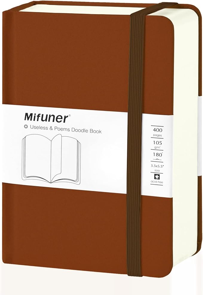 Mix Media Pad,3.5"x5.5" Small Hardcover Leather Art Sketchbook,105 GSM 200 Sheets/400 Pages Acid Free Artistic Painting Drawing Sketching Writing Paper, Handy Pocket Journal Notebook.Brown