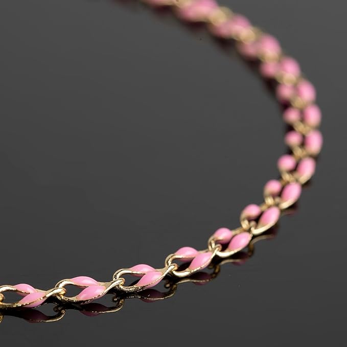 Pink Enamel Chain for Jewelry Making, 2 Meters Gold Plated Brass Cable Link Chain Roll with 30pcs Jump Rings and 10pcs Lobster Clasps
