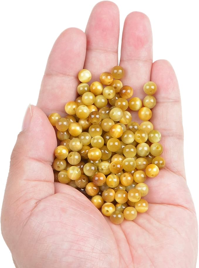 bymitel 210pcs crystal beads stone gemstone round energy healing loose beads with stretch cord for jewelry making bracelets anklets (light yellow tiger's eye, 6mm 210pcs)