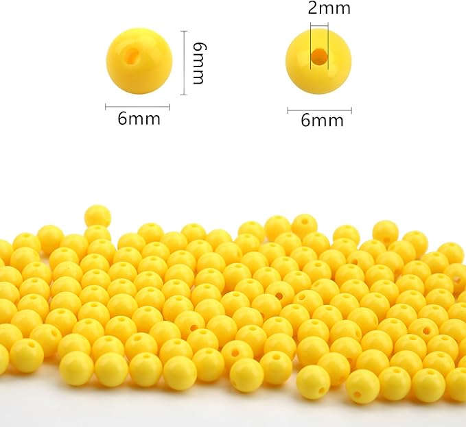 bonny boxx 1000pcs 6mm smooth yellow acrylic round beads, plastic resin bubblegum balls chunky gumball beads for necklace and bracelet making, crafting supplies