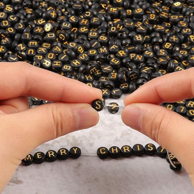 Yochus 1000pcs Black Round Acrylic Alphabet Beads 4x7mm Gold Letter A-Z Beads for Jewelry Making and DIY Bracelets, Necklaces, Key Chains
