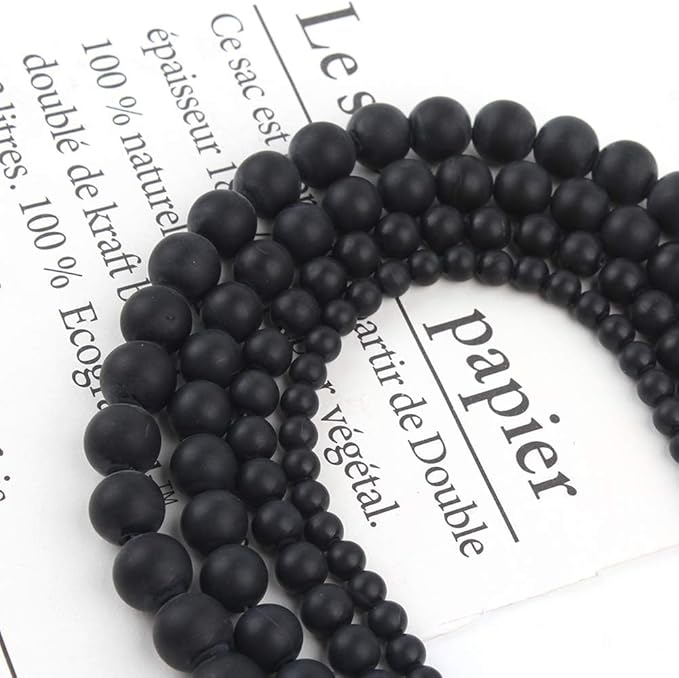 Stone Beads, 45pcs Matte Black Onyx, 8mm Round Loose Beads for Jewelry Making, Bracelets, with Bag, String & Card