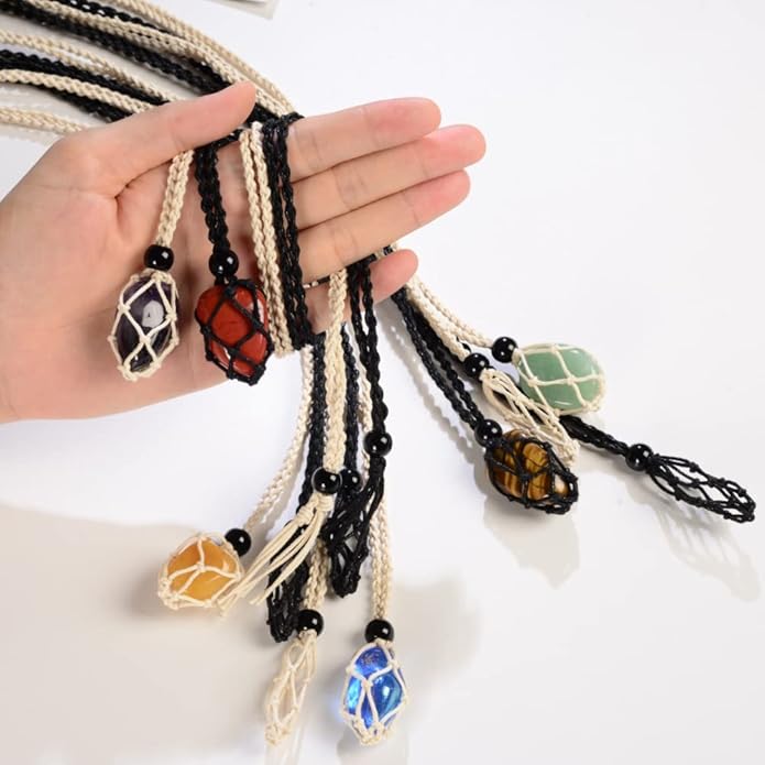 24pcs Adjustable Empty Necklace Holder Crystal Stone Necklace Pendant Necklace Cord Hand Woven Necklace Ropes for Jewelry Making