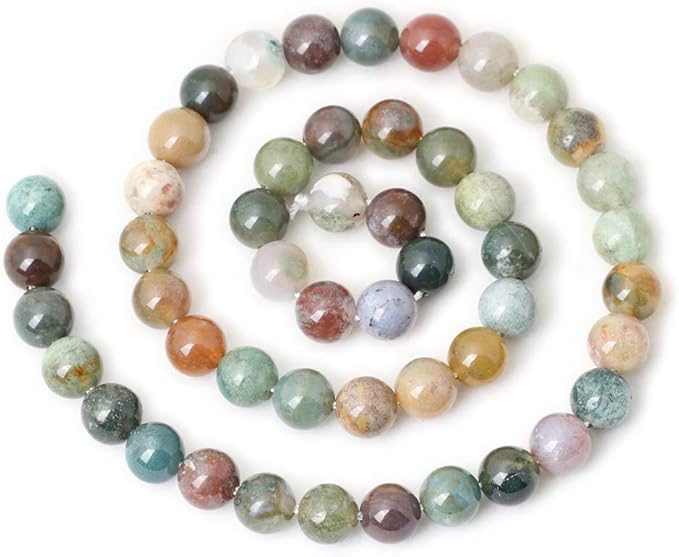 45PCS 8mm Natural Indian Agate Gemstone Round Loose Beads for Jewelry Making DIY 1 Strand 15"